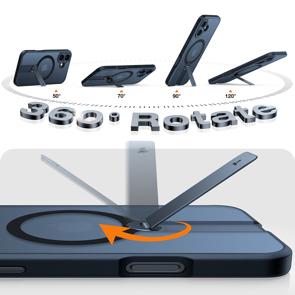 MagSafe Case for Apple iPhone 16 Plus, Torras, Pstand Spin, Black