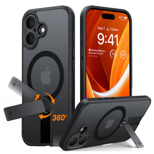MagSafe Case for Apple iPhone 16 Plus, Torras, Pstand Spin, Black
