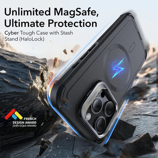 MagSafe Case for Apple iPhone 16 Pro, ESR, Cyber Armor Kickstand, Gray