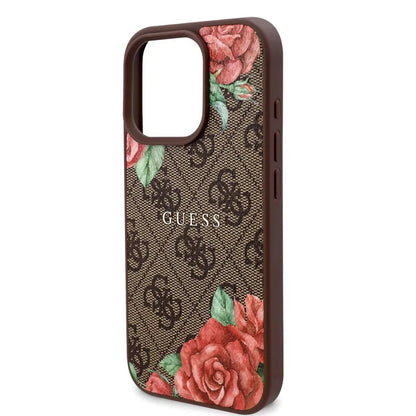 MagSafe Case for Apple iPhone 16 Pro, Guess, 4G Flowers Print, Brown
