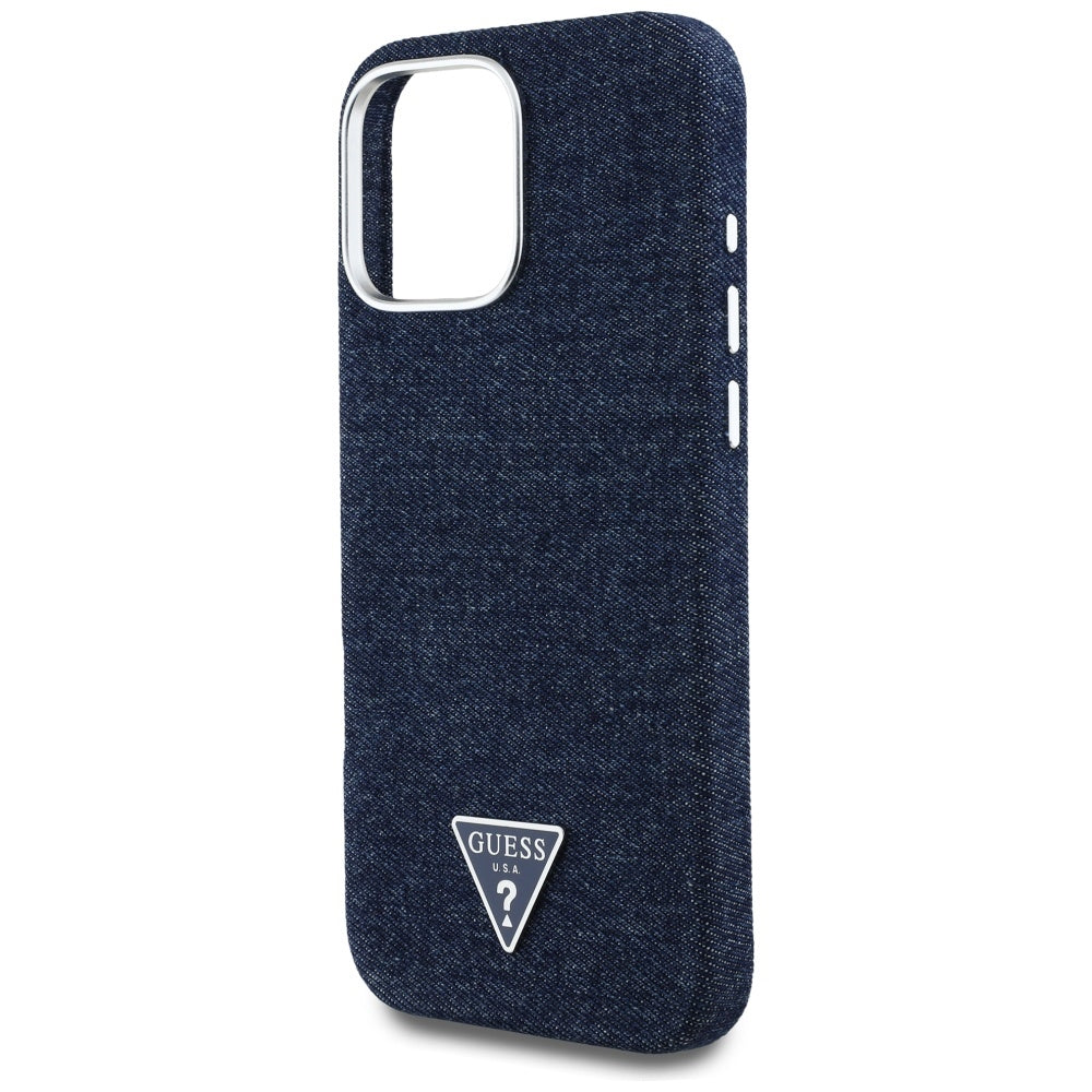 MagSafe Case for Apple iPhone 16 Pro, Guess, Denim Triangle Logo, Blue