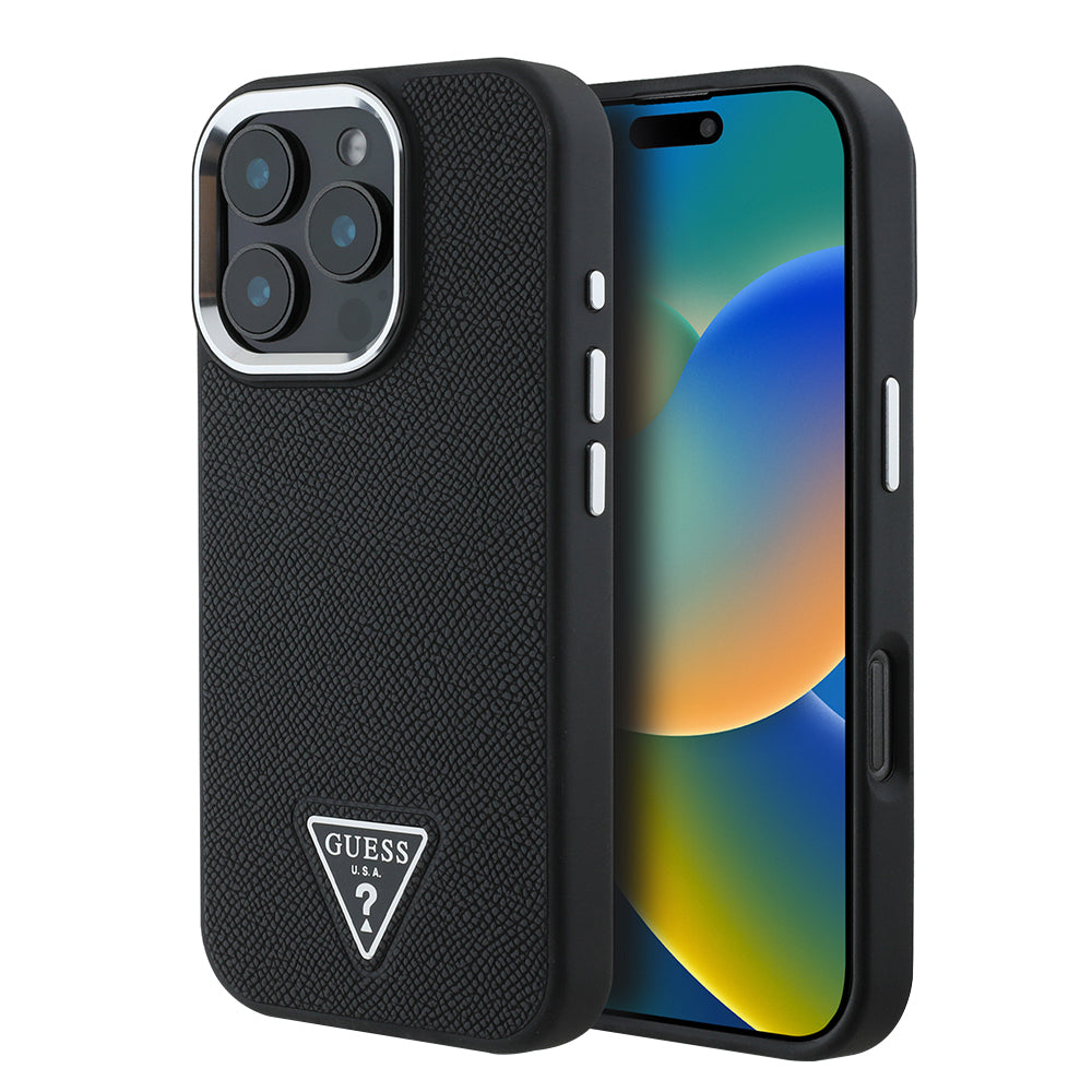 MagSafe Case for Apple iPhone 16 Pro, Guess, Grained Triangle Logo, Black