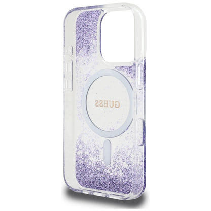 MagSafe Case for Apple iPhone 16 Pro, Guess, Resin Bottom Glitter, Purple
