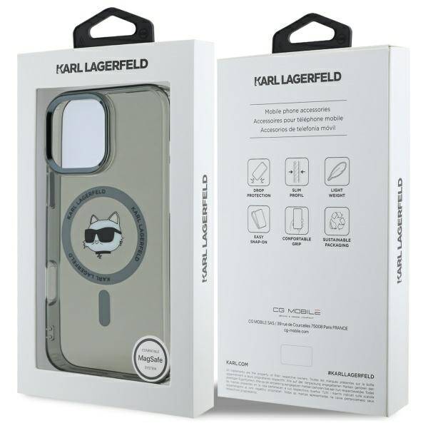 MagSafe Case for Apple iPhone 16 Pro, Karl Lagerfeld, IML Metal Choupette's Head, Black
