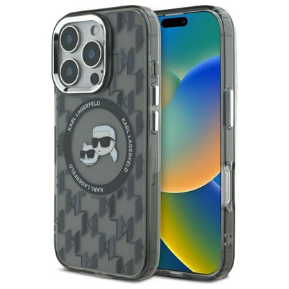 MagSafe Case for Apple iPhone 16 Pro, Karl Lagerfeld, IML Monogram Karl & Choupette's Heads, Black