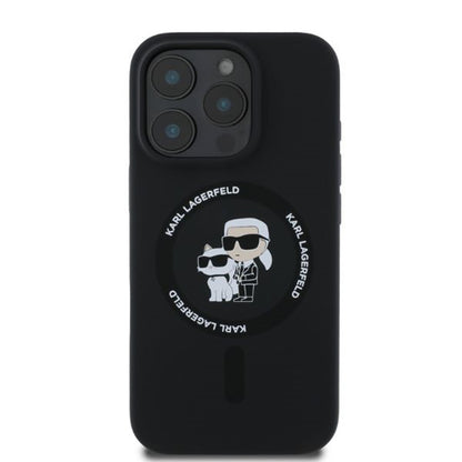 MagSafe Case for Apple iPhone 16 Pro, Karl Lagerfeld, Silicone Ring Karl & Choupette, Black
