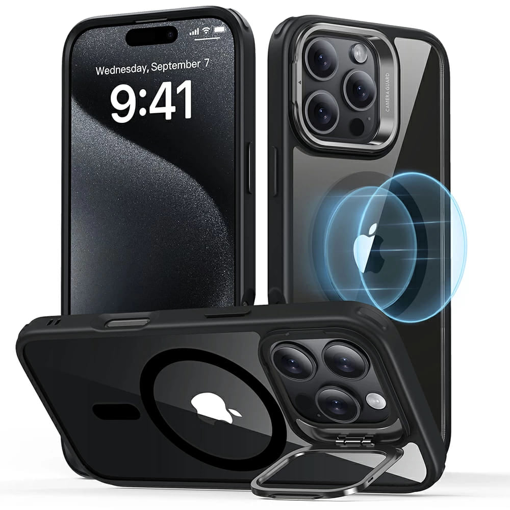 MagSafe Case for Apple iPhone 16 Pro Max, ESR, Classic Hybrid Kickstand, Transparent Black