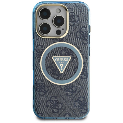 MagSafe Case for Apple iPhone 16 Pro Max, Guess, IML Glitter 4G Circle Triangle, Blue