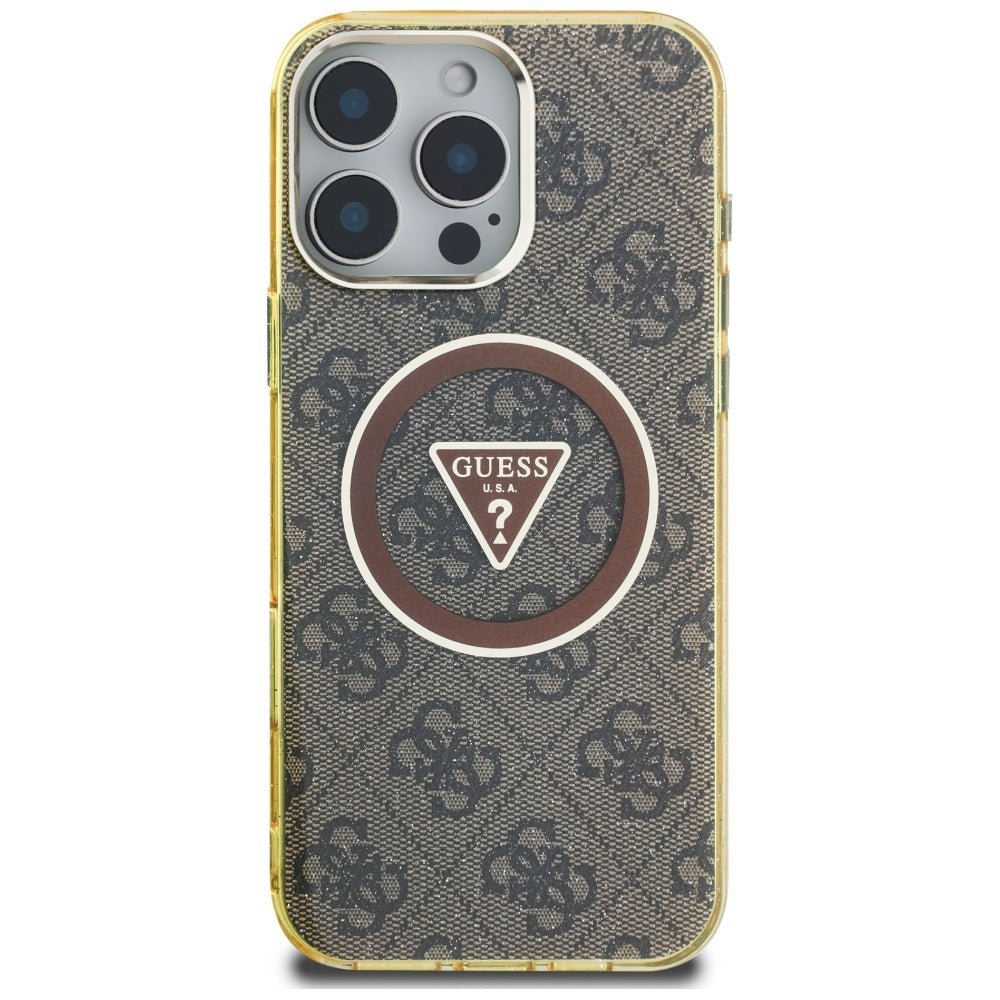 MagSafe Case for Apple iPhone 16 Pro Max, Guess, IML Glitter 4G Circle Triangle, Brown