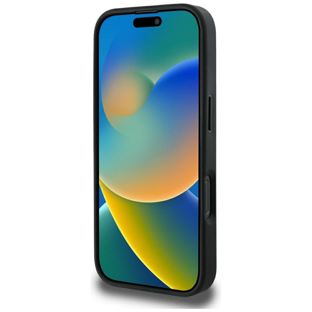 MagSafe Case for Apple iPhone 16 Pro Max, Guess, Peony Grained Hot Stamp Triangle, Black