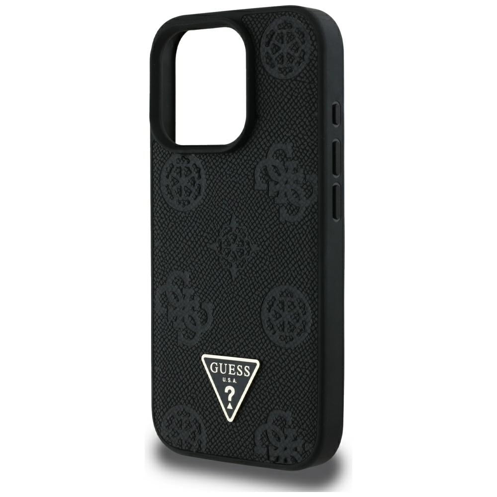 MagSafe Case for Apple iPhone 16 Pro Max, Guess, Peony Grained Hot Stamp Triangle, Black