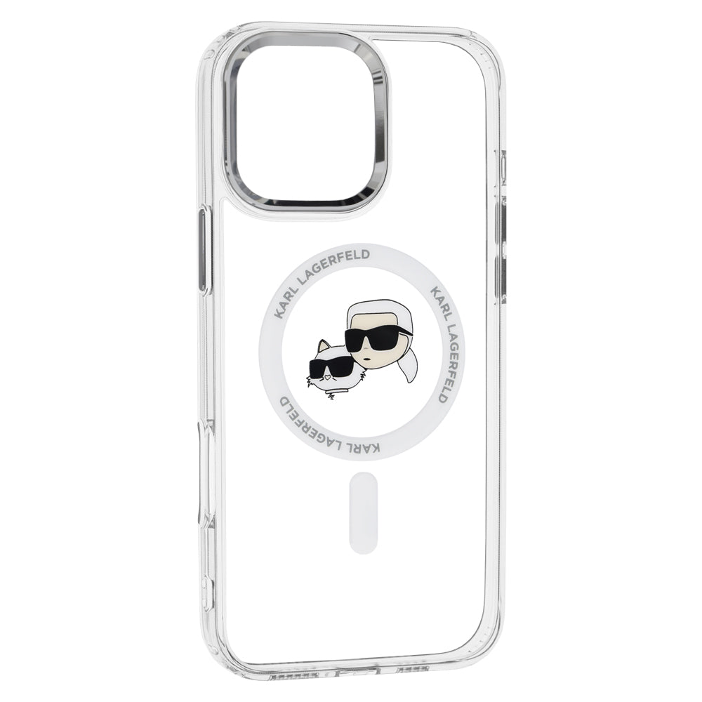 MagSafe Case for Apple iPhone 16 Pro Max, Karl Lagerfeld, IML Metal Karl & Choupette's Heads, White