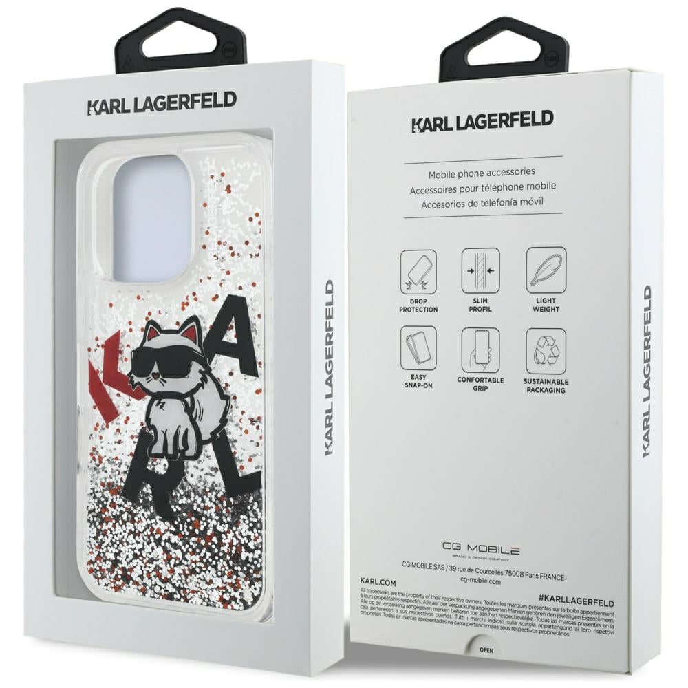 MagSafe Case for Apple iPhone 16 Pro Max, Karl Lagerfeld, Liquid Glitter Choupette Logo, Transparent
