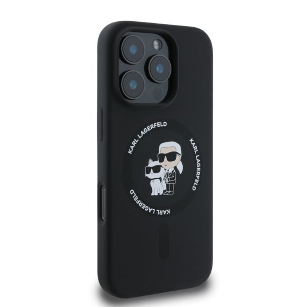 MagSafe Case for Apple iPhone 16 Pro Max, Karl Lagerfeld, Silicone Ring Karl & Choupette, Black