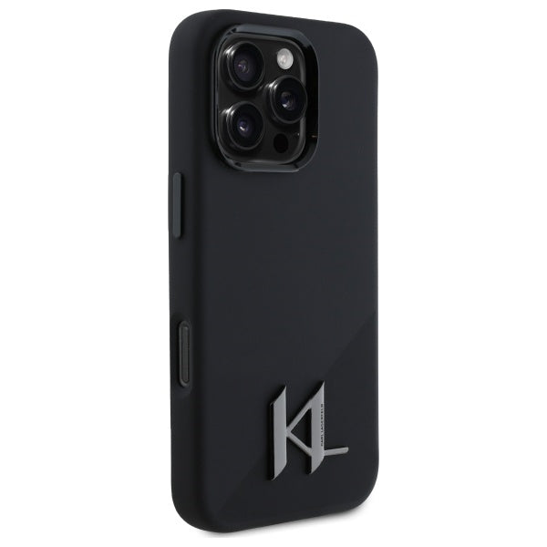MagSafe Case for Apple iPhone 16 Pro Max, Karl Lagerfeld, Silicone Shadow Metal Initial, Black