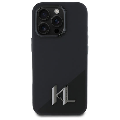 MagSafe Case for Apple iPhone 16 Pro Max, Karl Lagerfeld, Silicone Shadow Metal Initial, Black