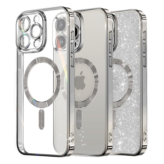 MagSafe Case for Apple iPhone 16 Pro Max, Techsuit, Luxury Glitter, Silver