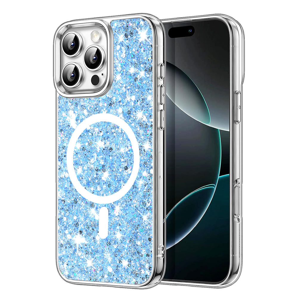 MagSafe Case for Apple iPhone 16 Pro, Techsuit, Sparkly Glitter, Blue