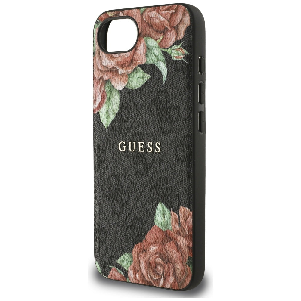 MagSafe Case for Apple iPhone 16e, Guess, 4G Flowers Print, Black