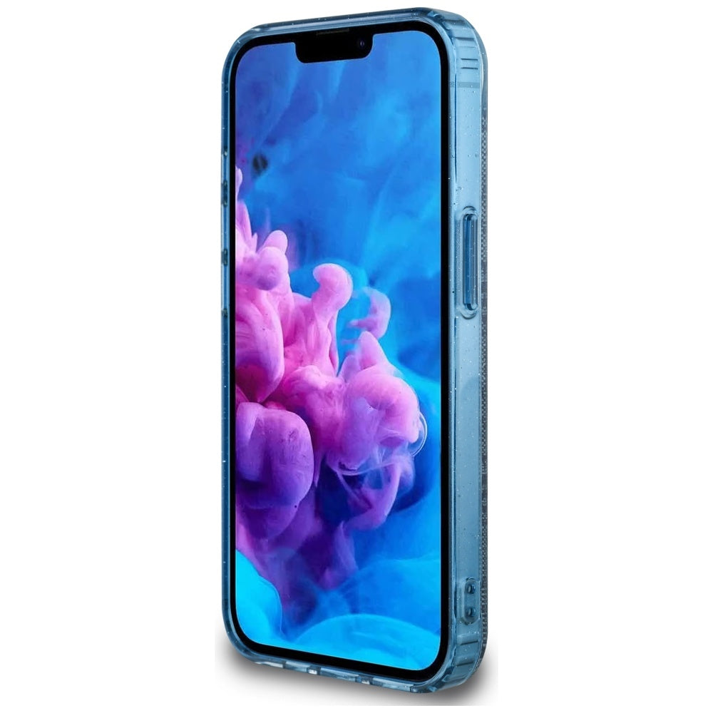 MagSafe Case for Apple iPhone 16e, Guess, IML Glitter 4G Circle Triangle, Blue