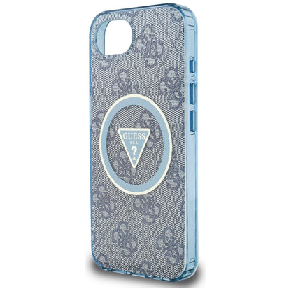 MagSafe Case for Apple iPhone 16e, Guess, IML Glitter 4G Circle Triangle, Blue