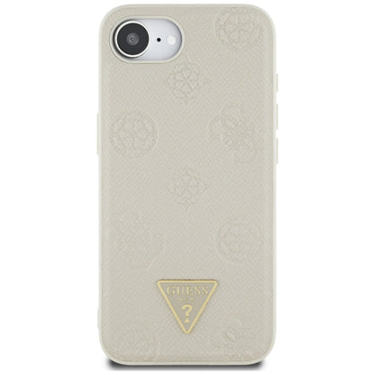 MagSafe Case for Apple iPhone 16e, Guess, Peony Grained Hot Stamp Triangle, Beige