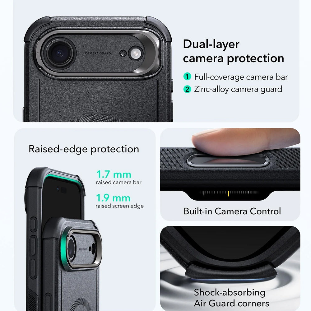 MagSafe Case for Apple iPhone 17 Air, ESR, Cyber Armor Kickstand, Black