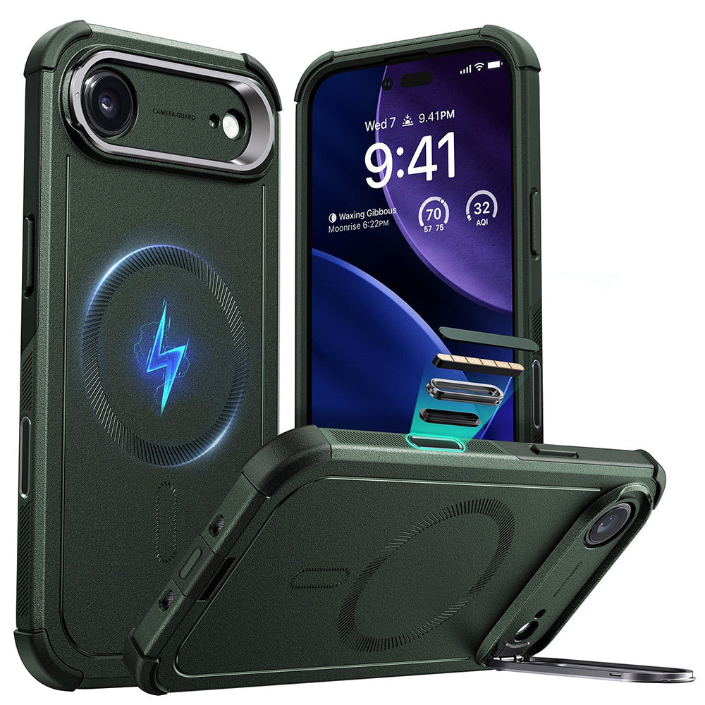 MagSafe Case for Apple iPhone 17 Air, ESR, Cyber Armor Kickstand, Green