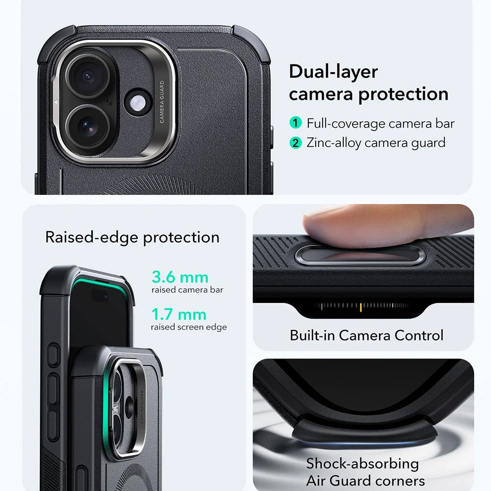 MagSafe Case for Apple iPhone 17, ESR, Cyber Armor Kickstand, Black