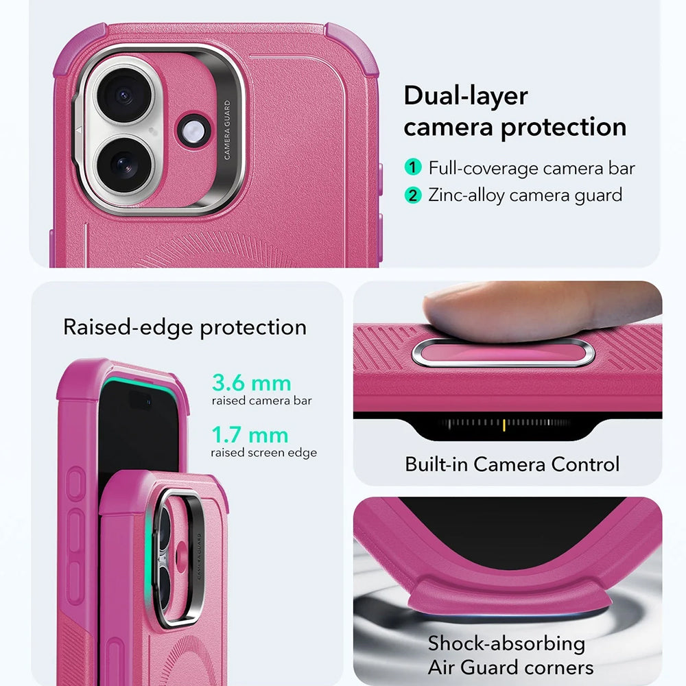 MagSafe Case for Apple iPhone 17, ESR, Cyber Armor Kickstand, Pink