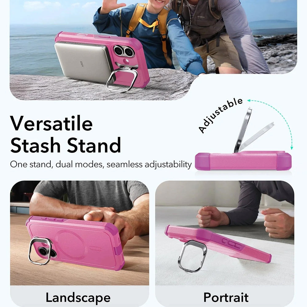 MagSafe Case for Apple iPhone 17, ESR, Cyber Armor Kickstand, Pink