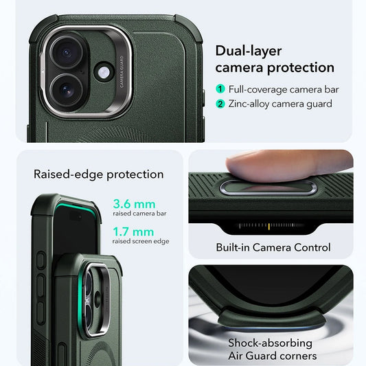 MagSafe Case for Apple iPhone 17, ESR, Cyber Armor Kickstand, Green