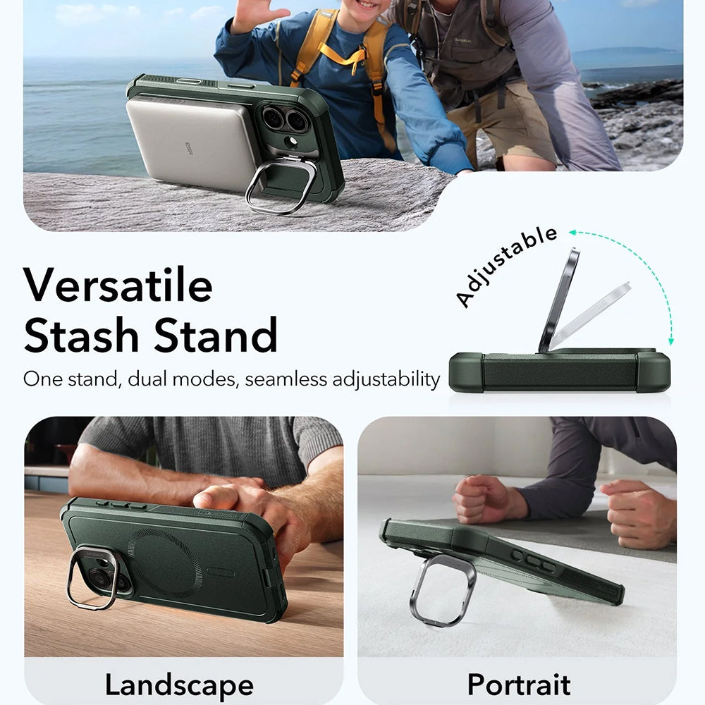 MagSafe Case for Apple iPhone 17, ESR, Cyber Armor Kickstand, Green