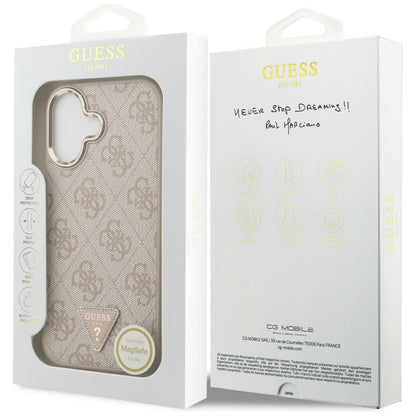 MagSafe Case for Apple iPhone 17, Guess, 4G Triangle Logo, Golden Pink