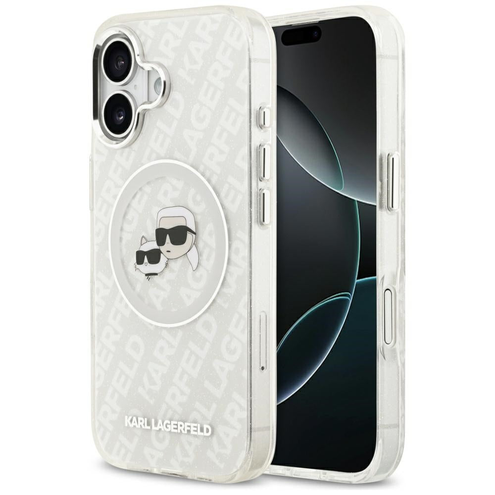 MagSafe Case for Apple iPhone 17, Karl Lagerfeld, IML Glitter Karl & Choupette's Heads, Grey