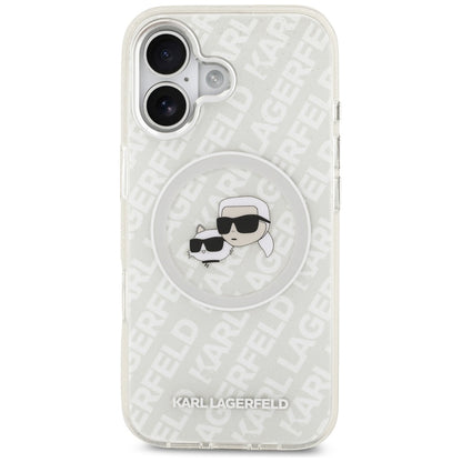 MagSafe Case for Apple iPhone 17, Karl Lagerfeld, IML Glitter Karl & Choupette's Heads, Grey