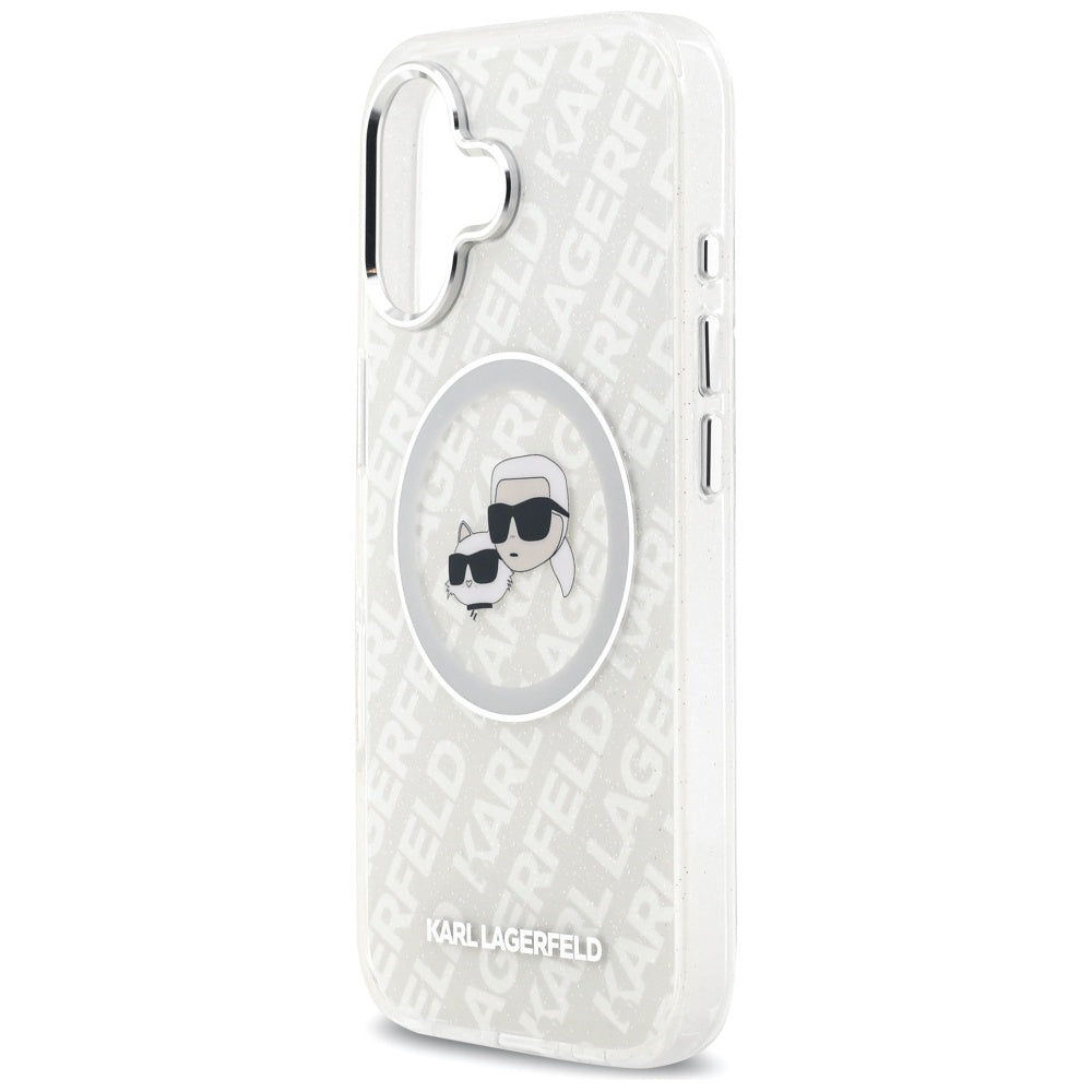 MagSafe Case for Apple iPhone 17, Karl Lagerfeld, IML Glitter Karl & Choupette's Heads, Grey
