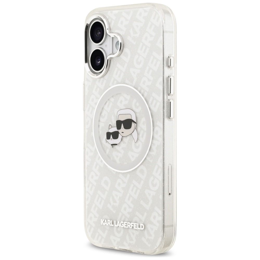 MagSafe Case for Apple iPhone 17, Karl Lagerfeld, IML Glitter Karl & Choupette's Heads, Grey