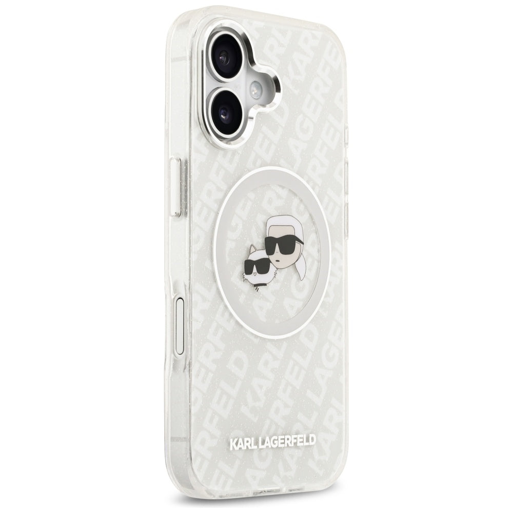 MagSafe Case for Apple iPhone 17, Karl Lagerfeld, IML Glitter Karl & Choupette's Heads, Grey