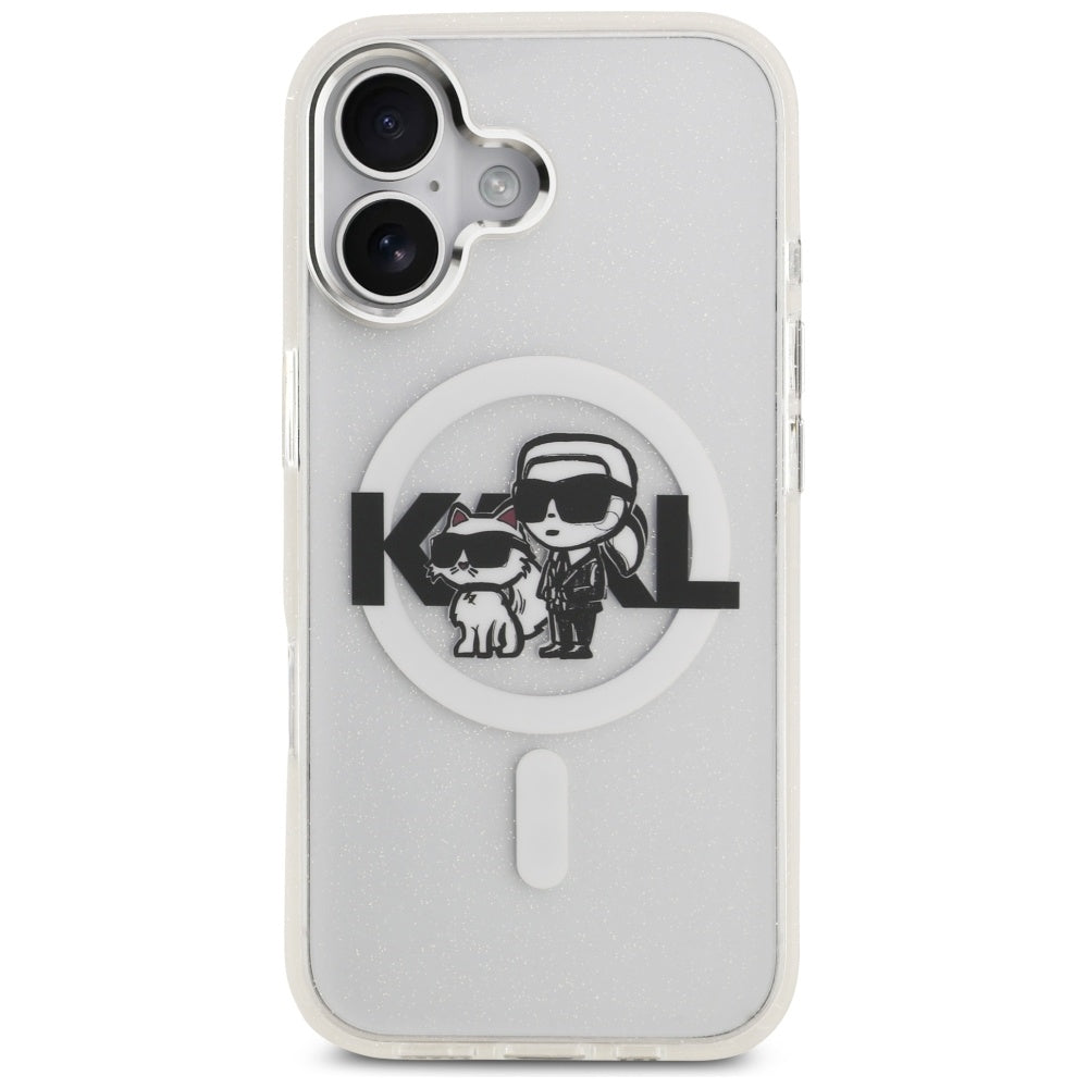 MagSafe Case for Apple iPhone 17, Karl Lagerfeld, IML Sketch Logo Glitter Karl & Choupette, Transparent