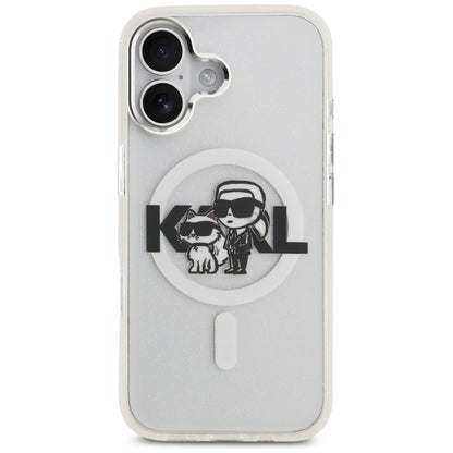 MagSafe Case for Apple iPhone 17, Karl Lagerfeld, IML Sketch Logo Glitter Karl & Choupette, Transparent