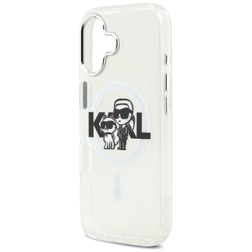 MagSafe Case for Apple iPhone 17, Karl Lagerfeld, IML Sketch Logo Glitter Karl & Choupette, Transparent