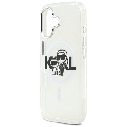 MagSafe Case for Apple iPhone 17, Karl Lagerfeld, IML Sketch Logo Glitter Karl & Choupette, Transparent