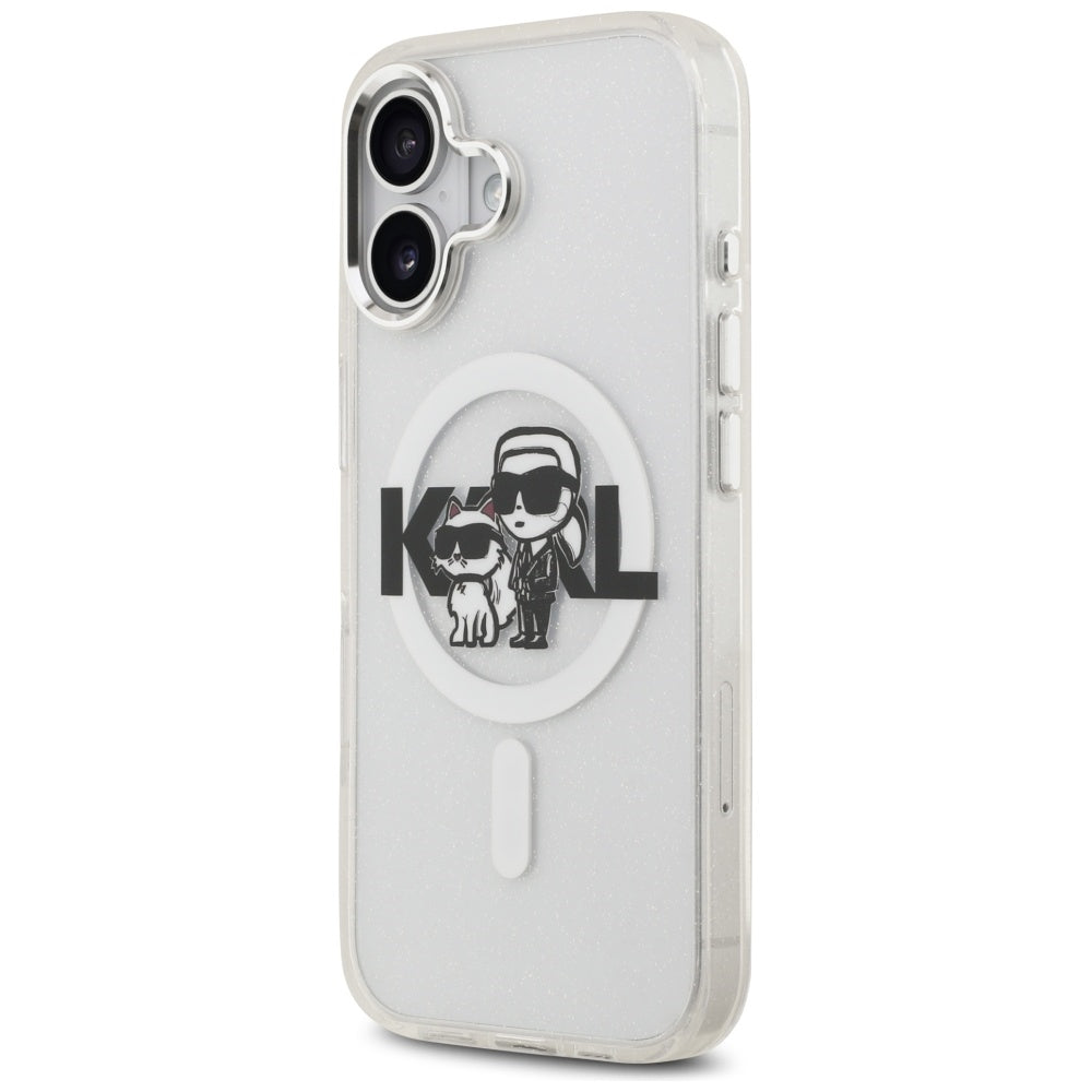 MagSafe Case for Apple iPhone 17, Karl Lagerfeld, IML Sketch Logo Glitter Karl & Choupette, Transparent