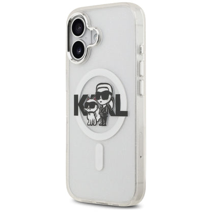 MagSafe Case for Apple iPhone 17, Karl Lagerfeld, IML Sketch Logo Glitter Karl & Choupette, Transparent