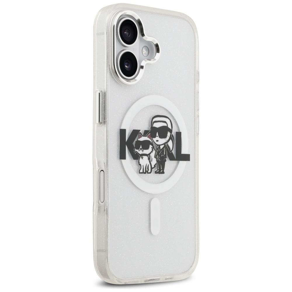MagSafe Case for Apple iPhone 17, Karl Lagerfeld, IML Sketch Logo Glitter Karl & Choupette, Transparent