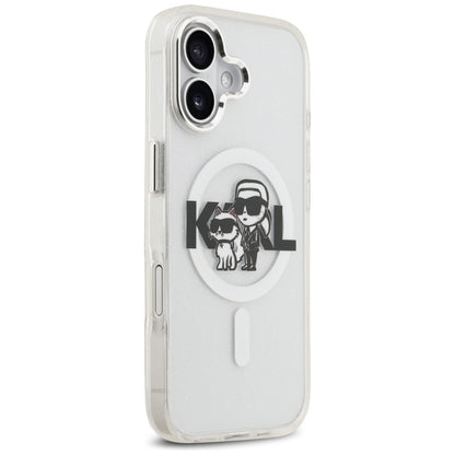 MagSafe Case for Apple iPhone 17, Karl Lagerfeld, IML Sketch Logo Glitter Karl & Choupette, Transparent