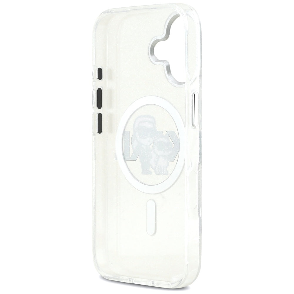 MagSafe Case for Apple iPhone 17, Karl Lagerfeld, IML Sketch Logo Glitter Karl & Choupette, Transparent