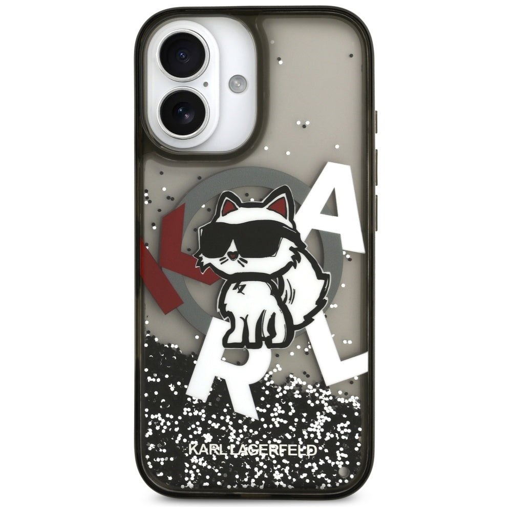 MagSafe Case for Apple iPhone 17, Karl Lagerfeld, Liquid Glitter Logo Choupette, Black