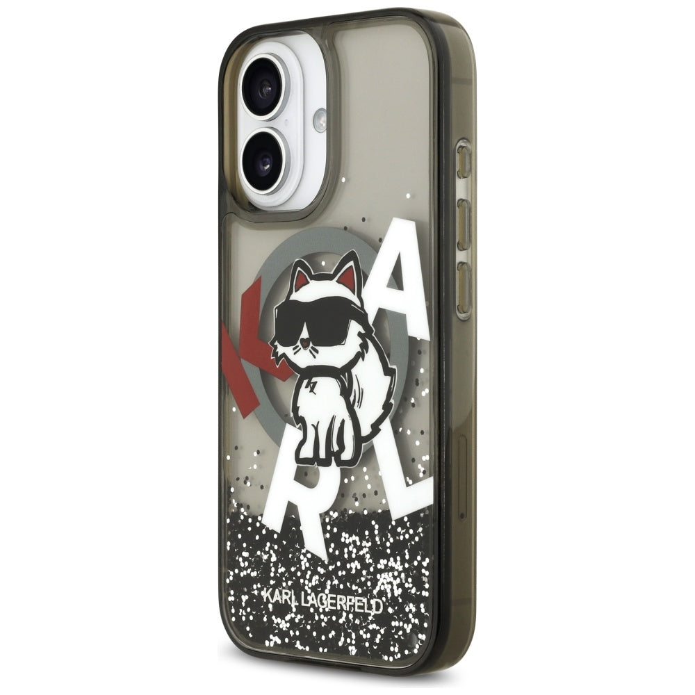 MagSafe Case for Apple iPhone 17, Karl Lagerfeld, Liquid Glitter Logo Choupette, Black